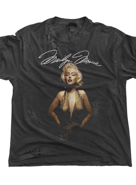 罕见！黑色款vintage玛丽莲梦露Marilyn Monroe复古水洗做旧短袖