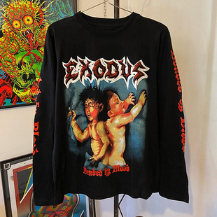 Exodus 美国重金属乐队音乐专辑Bonded by Blood主题复古长袖T恤
