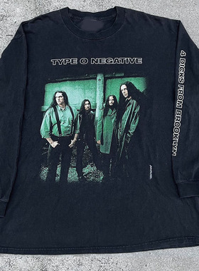 90's Type O Negative 摇滚乐队 Skeleton Crew 复古重磅长袖T恤