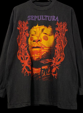 罕见Sepultura1996专辑Roots Vintage高街穿搭长袖T恤说唱嘻哈tee
