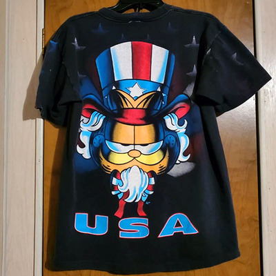 90s 美国吉姆戴维斯漫画家加菲猫漫画形象满印Vintage重磅短袖T恤