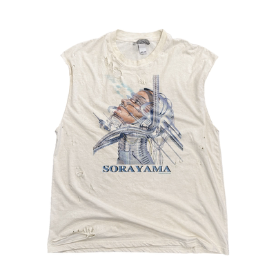 赛博朋克机器人未来风高街潮流摇滚砍袖背心轻薄透气水洗破洞做旧