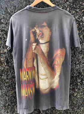欧美摇滚乐男歌手玛丽莲曼森Marilyn Manson半身图案重磅短袖T恤