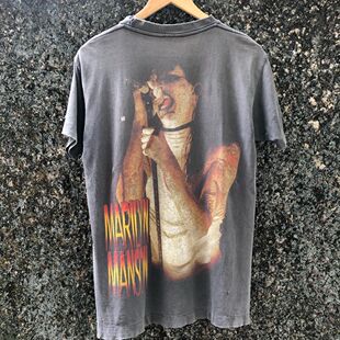 欧美摇滚乐男歌手玛丽莲曼森Marilyn Manson半身图案重磅短袖T恤