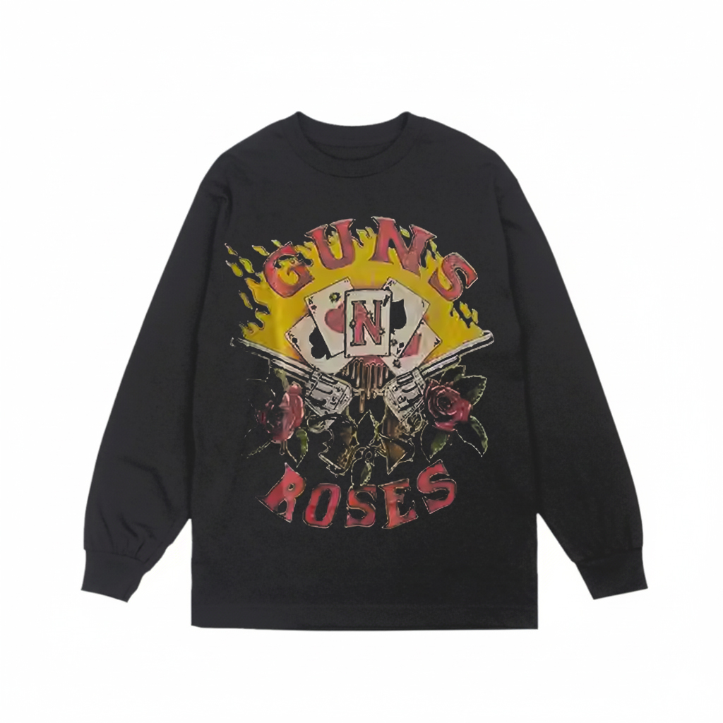 Guns N' Roses枪炮与玫瑰乐队重磅水洗宽松落肩无性别百搭长袖T恤
