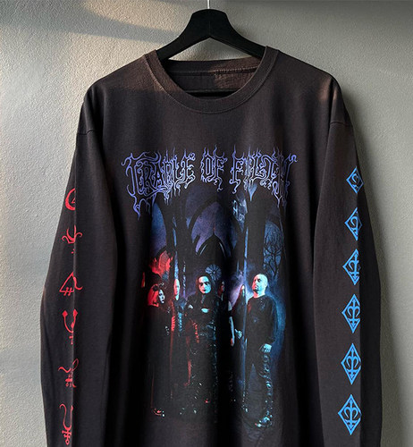 黑金屬樂團Cradle of Filth 美式vintage高街穿搭重磅水洗做旧长T