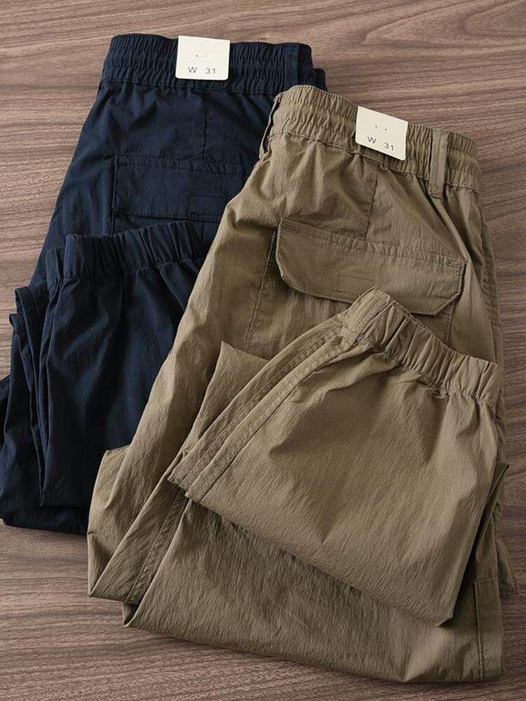 2024 여름 남성의 얇고 통기성이 뛰어나며 가벼운 야외 캐주얼 작업복 신축성 있는 허리 약간 신축성이 있는 느슨한 다리 바지