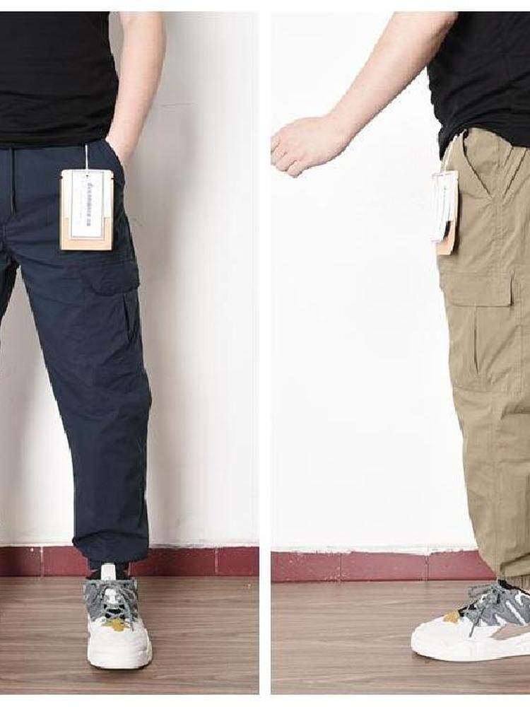 2024 여름 남성의 얇고 통기성이 뛰어나며 가벼운 야외 캐주얼 작업복 신축성 있는 허리 약간 신축성이 있는 느슨한 다리 바지