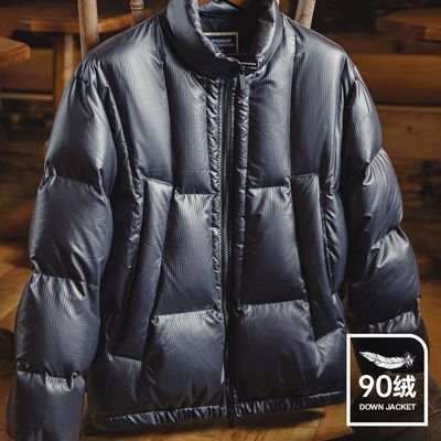 马登工装小方格90白鸭绒羽绒服男