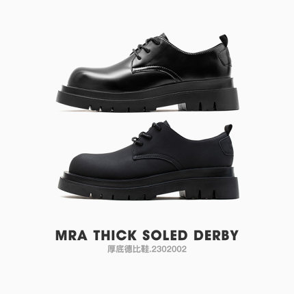 MRA德比鞋男低帮马丁靴英伦风圆头大头鞋黑色工装鞋厚底休闲皮鞋