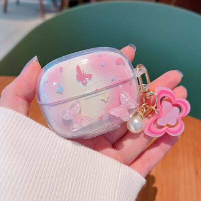 适用小米RedmiBuds8pro耳机保护套红米Buds8pro蓝牙耳机壳透明软壳可爱挂饰女创意炫彩粉蝴蝶五角星分体壳