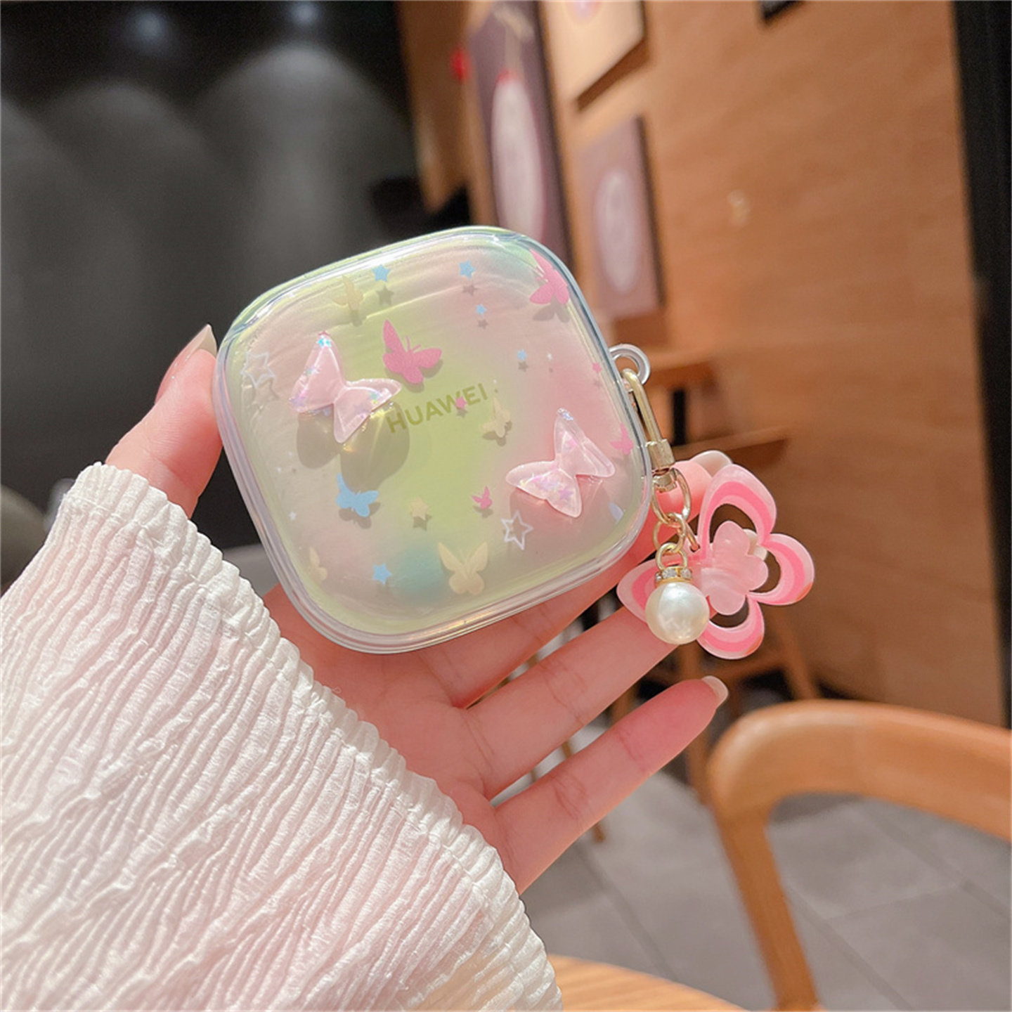 适用炫彩蝴蝶结适用华为FreeArc耳机保护套透明华为FreeArc蓝牙耳机保护壳分体壳可爱卡通华为Free Arc保护壳