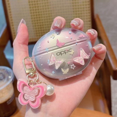 梦幻炫彩适用于OPPO Enco Free4耳机保护壳透明壳OPPOEncoFree4丹拿版耳机保护套分体壳可爱卡通大红蝴蝶猫