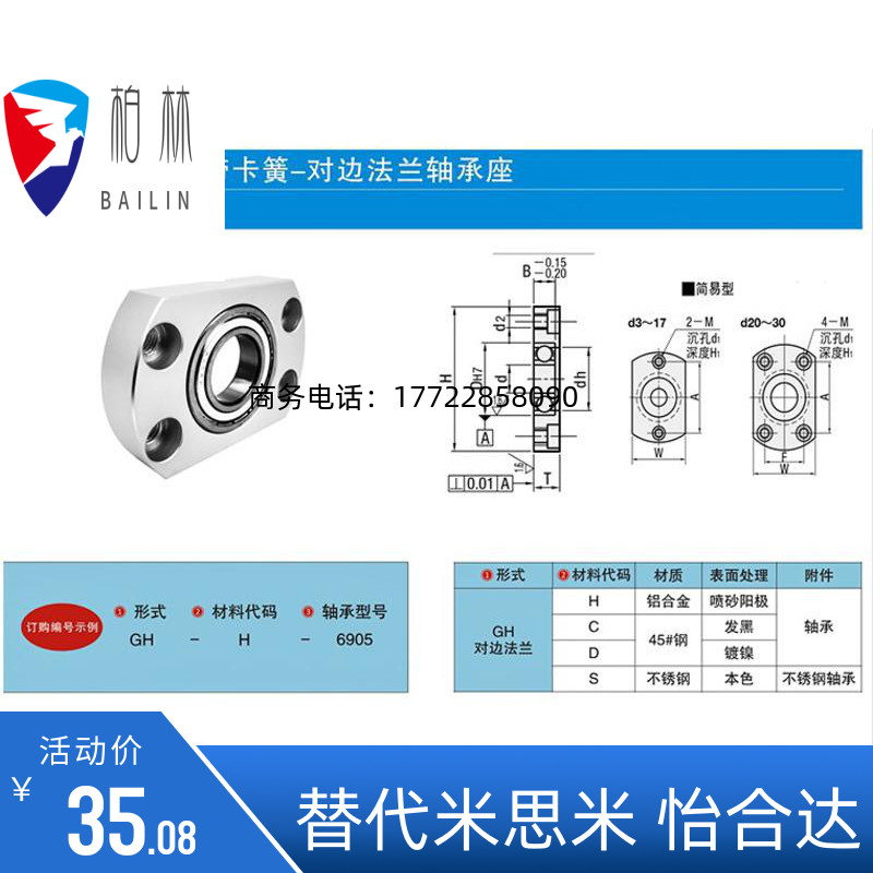 GHH无扣环单轴承对边法兰带座轴承座组件座BACN BFF73-6204ZZ