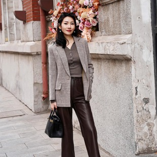 外套女复古英伦 意大利空运人字纹羊毛呢厚西装 LadyJ 亲王之礼