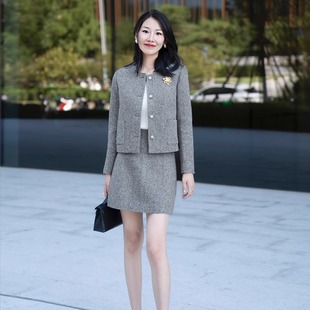 羊毛鼎奢气质高级灰优雅小香外套半裙套装 LadyJ 大都会lady