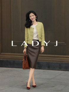 LadyJ 进口A级头层绵羊皮通勤高腰包臀真皮秋冬半裙皮裙 高奢重磅