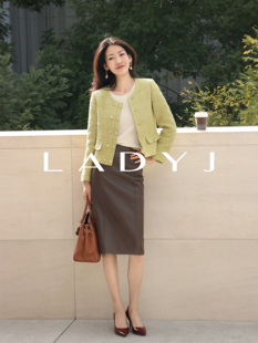 D家原厂蝴蝶纱鼎奢粗花呢绿小香外套皮裙套装 LadyJ 巴黎作家