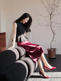 LadyJ 重磅日本进口工艺醋酸缎面光泽垂感优雅斜裁半身裙 流光