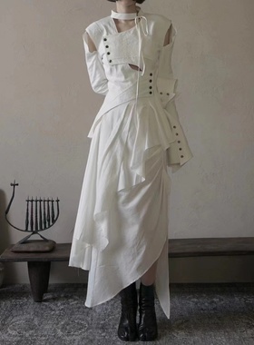 [一缺官方代理]simsim流体追寻拥抱不规则收腰绑带长袖拼接上衣