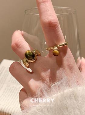 复古港风虎眼石戒指女