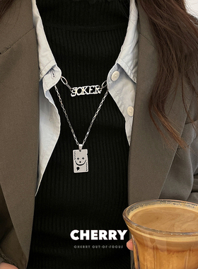 潮酷嘻哈扑克小丑双层字母毛衣链