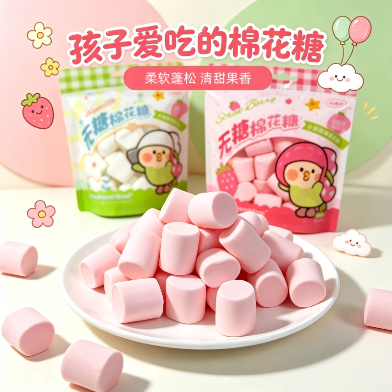 网红小鹦鹉BEBE无糖棉花糖可爱少女心袋装办公室休闲零食朋友分享