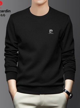 皮尔卡丹秋冬季加绒卫衣男士休闲时尚圆领长袖T恤印花上衣PE30127