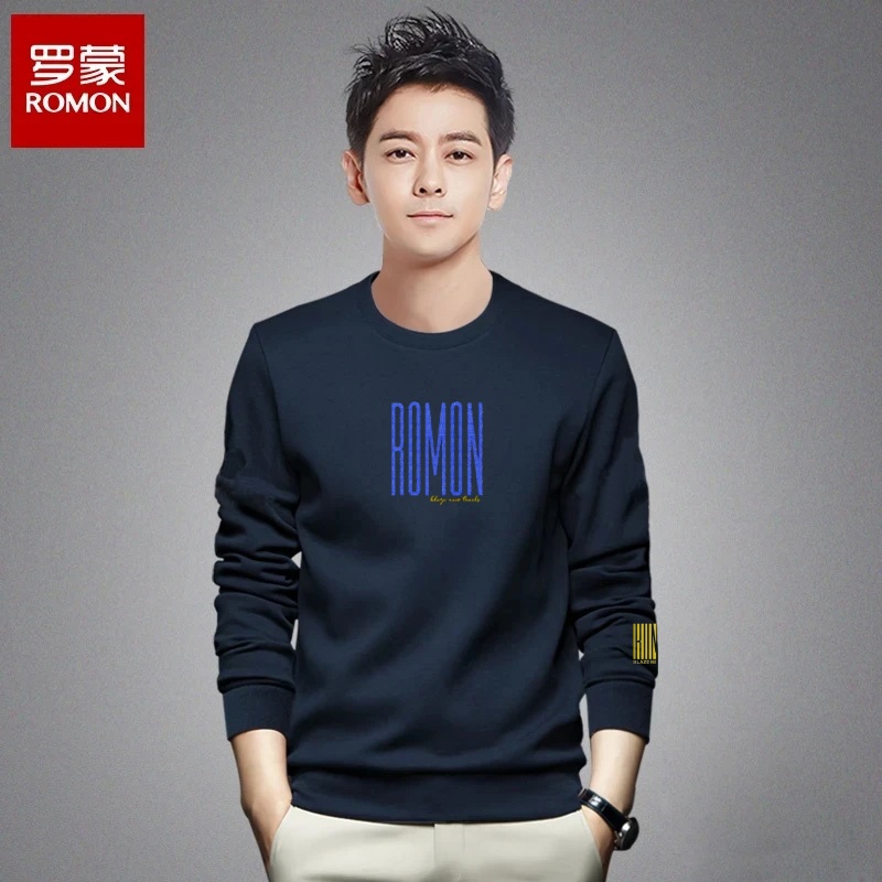 Romon/罗蒙秋冬季新款男士上衣7012时尚印花舒适百搭圆领卫衣男装