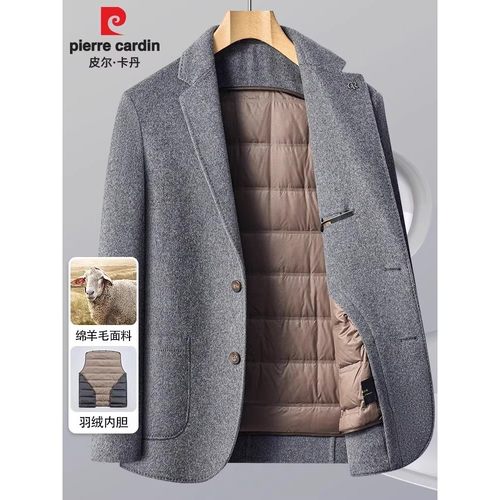 皮尔卡丹西服男冬季羽绒内胆时尚保暖小西装2025新款羊毛呢子外套