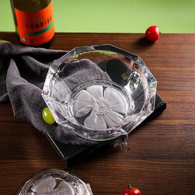 French Relief Crystal Glass High Footed Salad Bowl