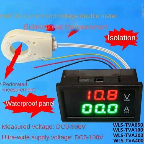 Hall Ammeter Voltmeter DC 0-300V 200A Battery Monitor LED