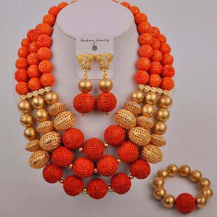 Orange Choker Jewelry Set Nigerian Wedding African Beads Jew