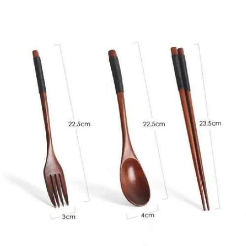 Wooden Tableware Fork Spoon Chopsticks 3-piece Solid Wood