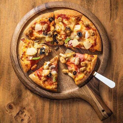 Round Wood Serving Tray Pizza Holder Food Plate Support