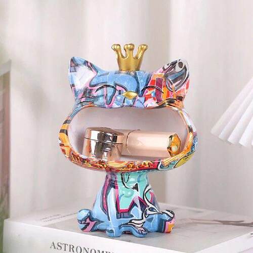 Crown Cat Statue Decoration Resin Big Mouths Cat Statue