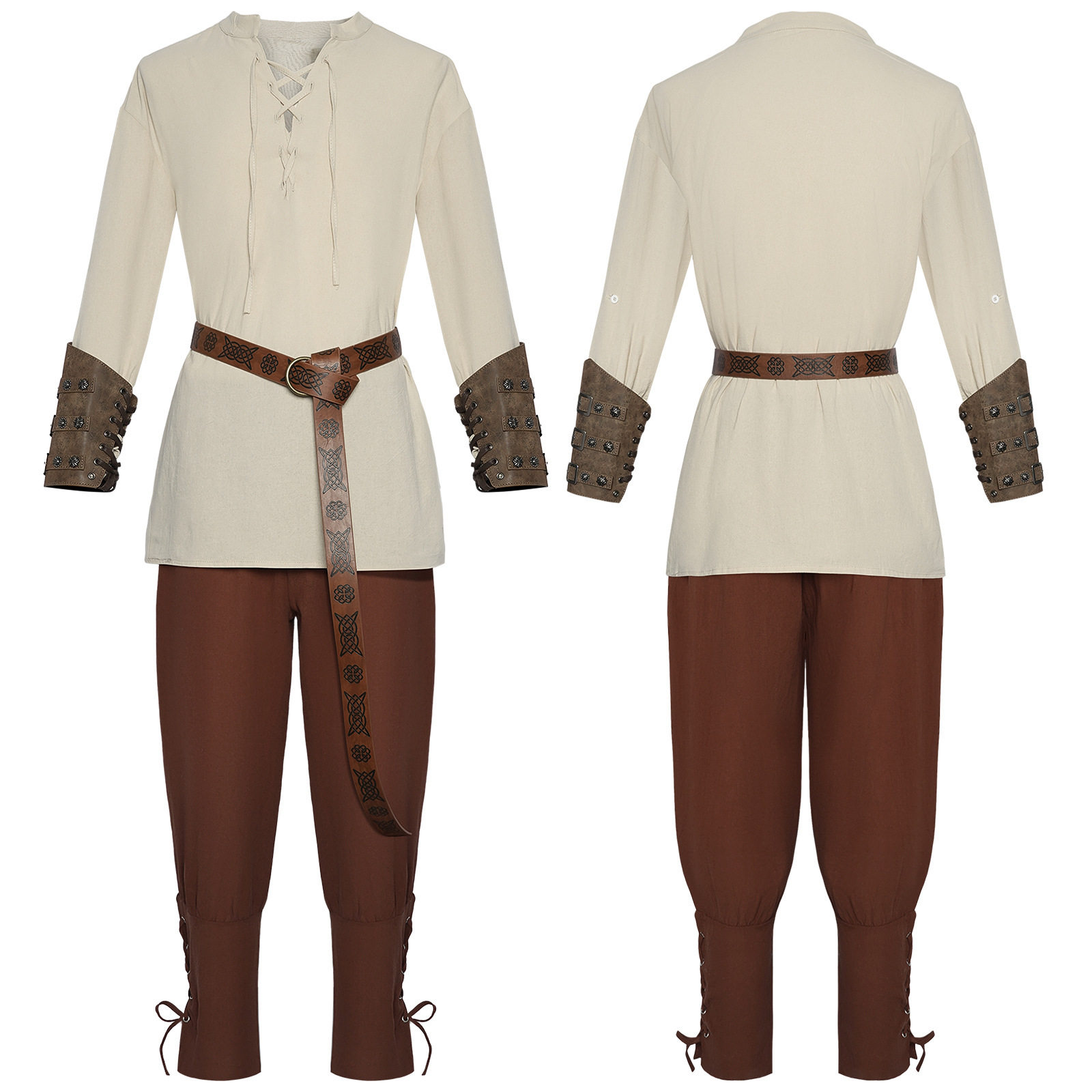 万圣节cos服文艺复兴中世纪海盗衬衫脚踝带状裤cosplay舞台表演服