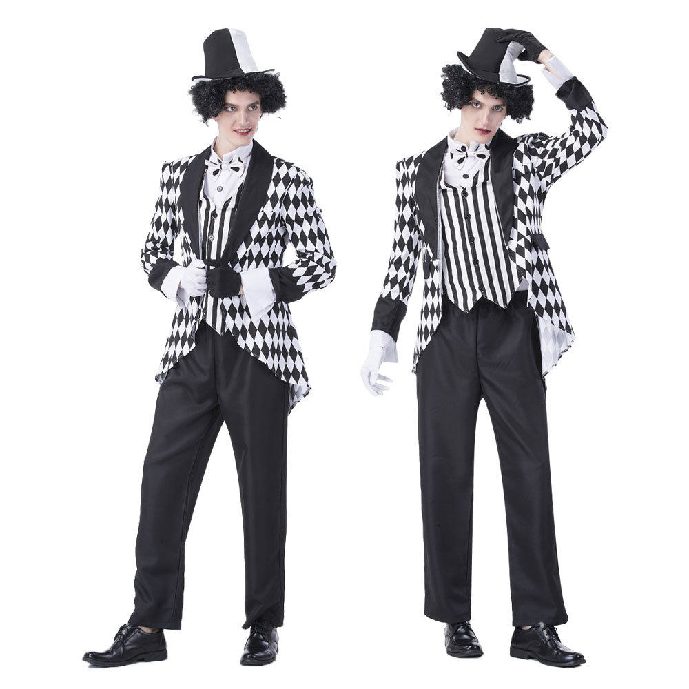 cosplay情侣表演服装 小丑黑白色服装成人万圣节派对演出服