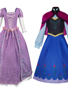万圣节乐佩公主紫色长裙cos服雪奇缘安娜连衣裙cosplay舞台演出服