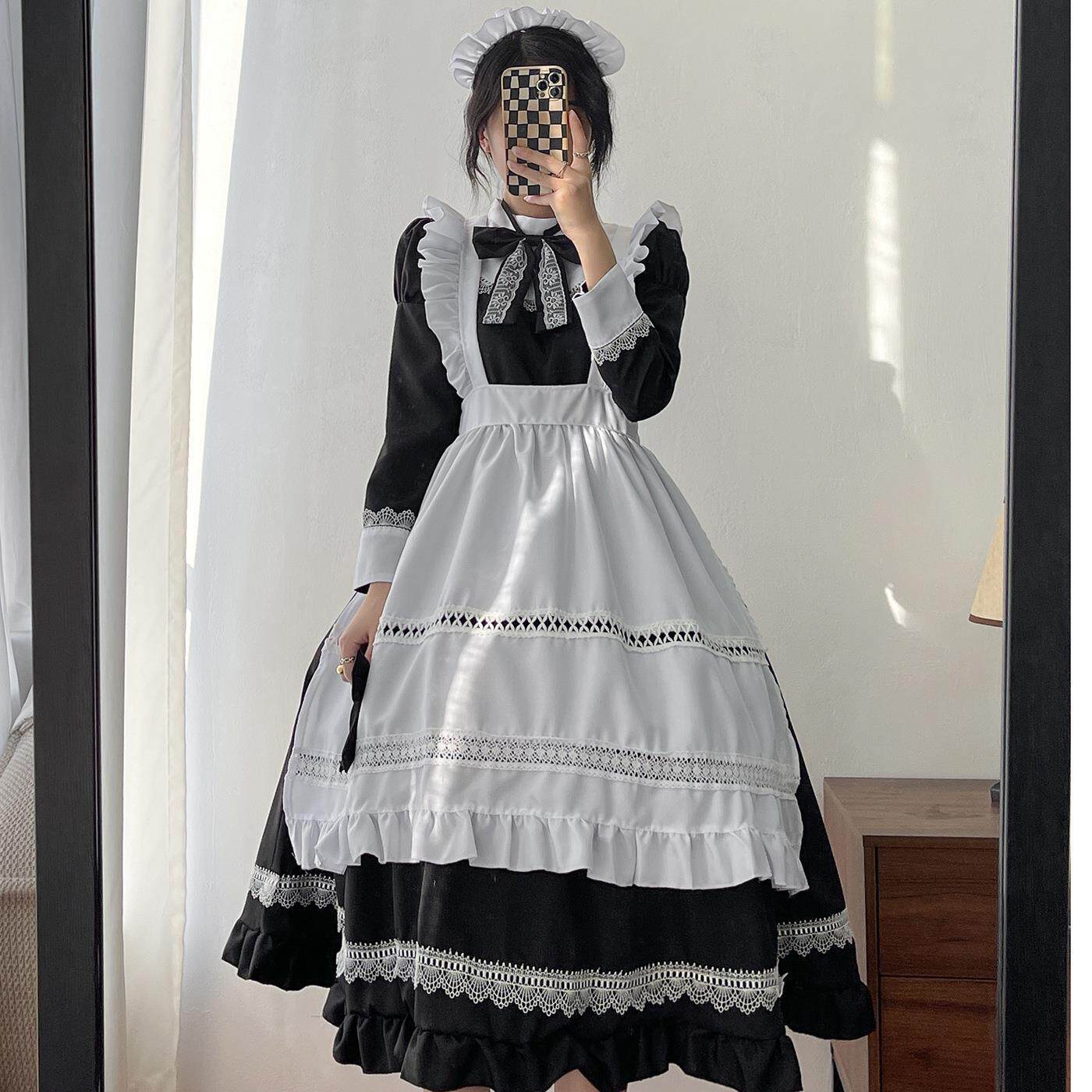 英式长袖女仆装cosplay服日系制服可爱连衣裙大码女佣