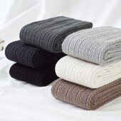 袜中厚踩脚秋裤 日系针织麻花打底裤 浅灰色连裤 外穿毛线裤 女秋冬季