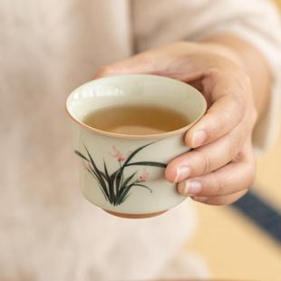 品茗杯个人83290主人杯 台釉下彩手绘杯兰竹茶家用陶冰瓷新中单式