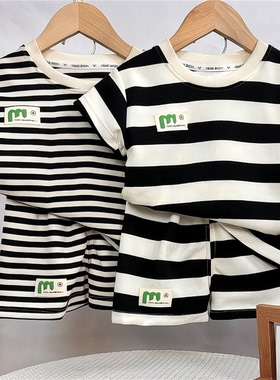 2024CZ小童短袖新款夏季-XVT洋搭宝时尚男女条纹208660套装百