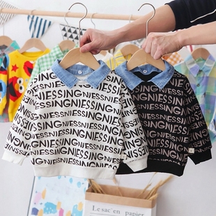 春秋长袖 宝宝洋气翻领时尚 T小童潮打底上衣 春装 2024新款