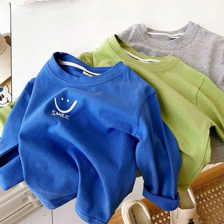 春秋装儿纯棉体恤韩版百搭~男1童长袖t恤女2童宝宝笑脸衣服潮