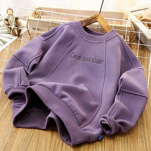 百搭上 时尚 男小童春装 圆领中大童刺绣字母打底衣2024新款