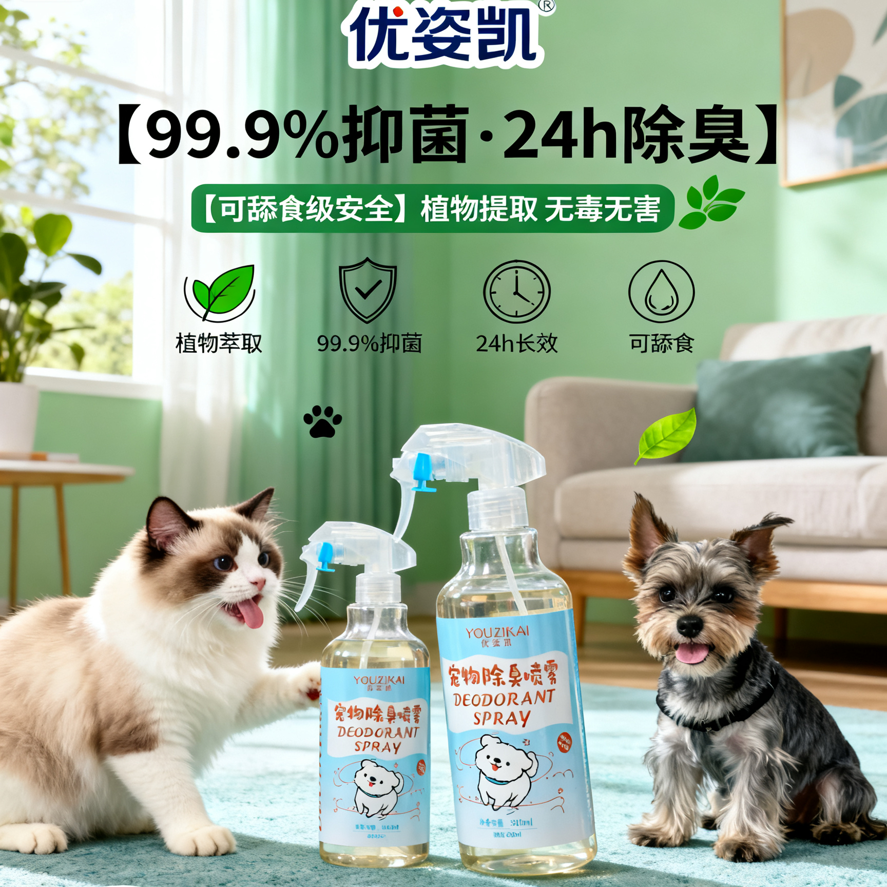 优姿凯宠物抑菌除臭喷雾猫砂狗尿猫尿分解除臭神器温和去味不刺激