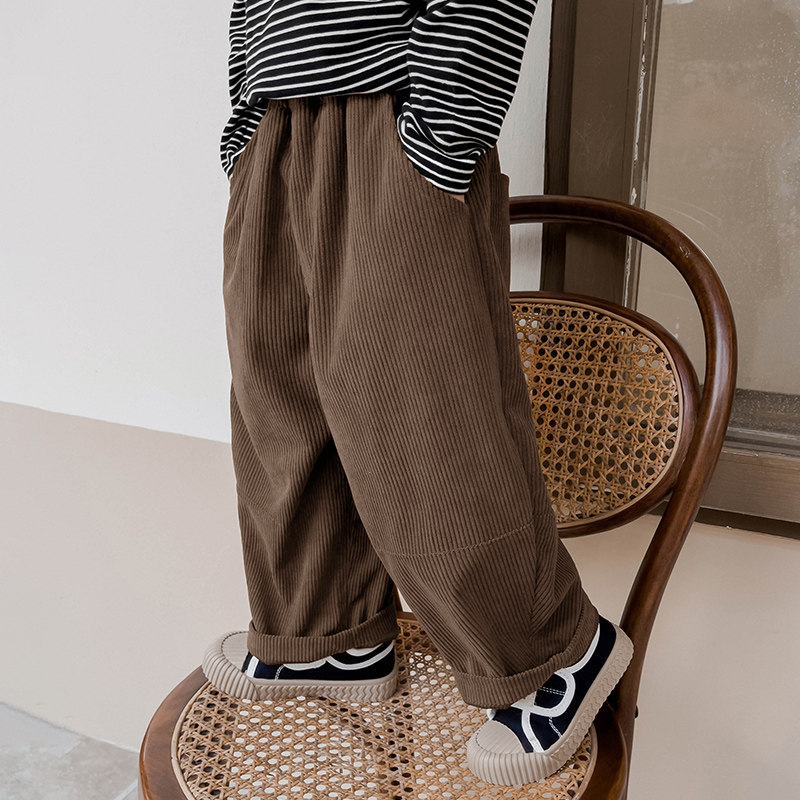 积木城堡男童灯芯绒裤子春秋