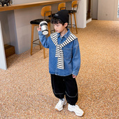 儿童条纹披肩衬衫 童装 中小童上衣外套潮 新款 男童牛仔衬衣2026春装
