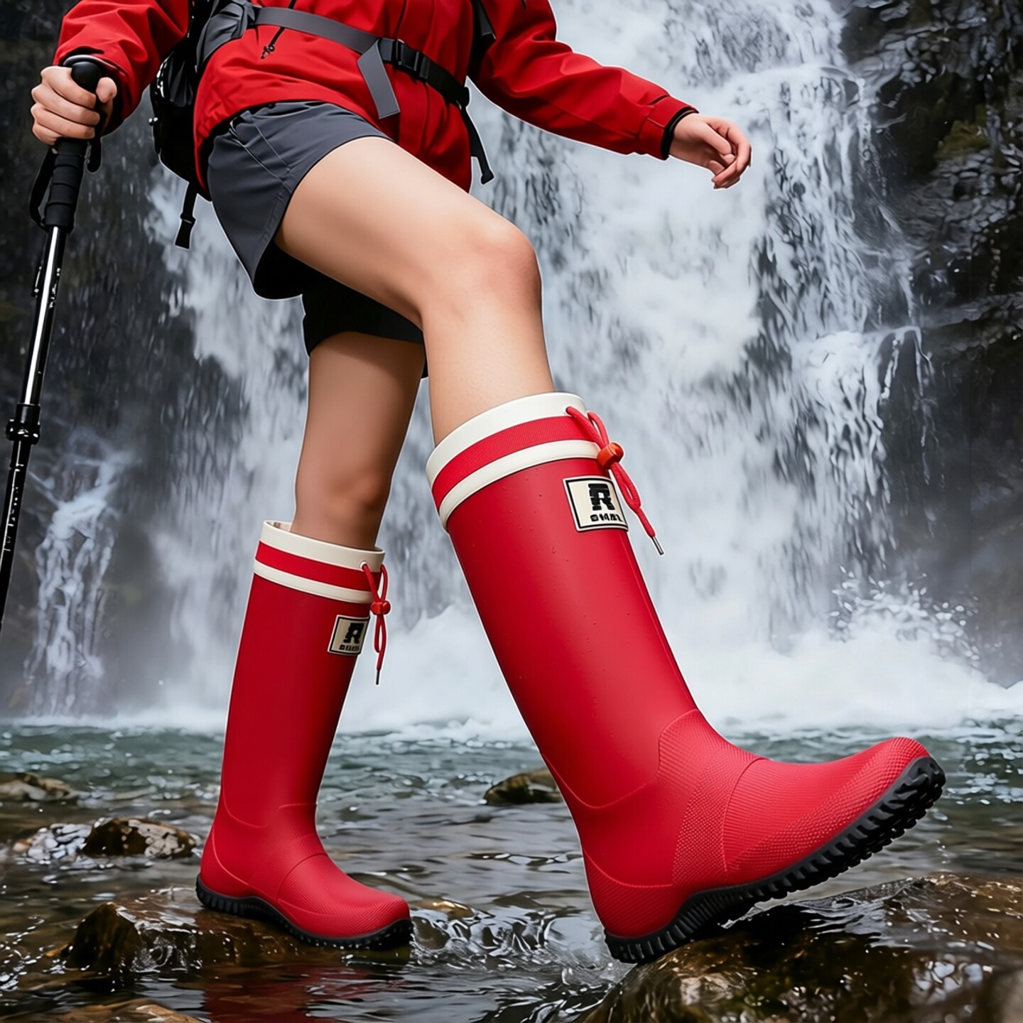 可折叠便携时尚雨鞋高筒男女款防滑防水户外雨林徒步登山韩版雨靴